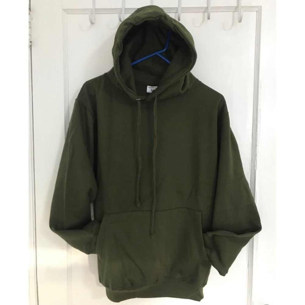 Men Women Plain Winter Fleece Thick Hoodie Pullover Sweatshirt-Olive Green